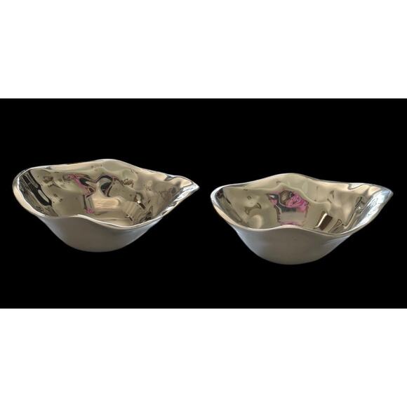 Set Of 2 Pottery Barn Silver Tone “Pasha” Irregular Shaped Bowls 6.5 x5”x2.5” - Picture 1 of 9